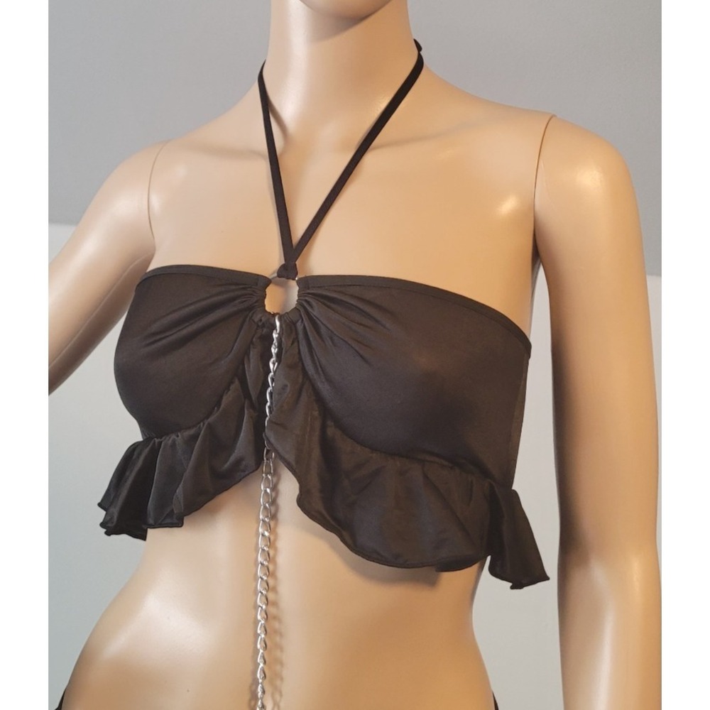 Women 3Pcs Set Sexy Women Blk Cosplay Costumes Outfits Crop Top & Skirt G-String - Picture 2 of 8